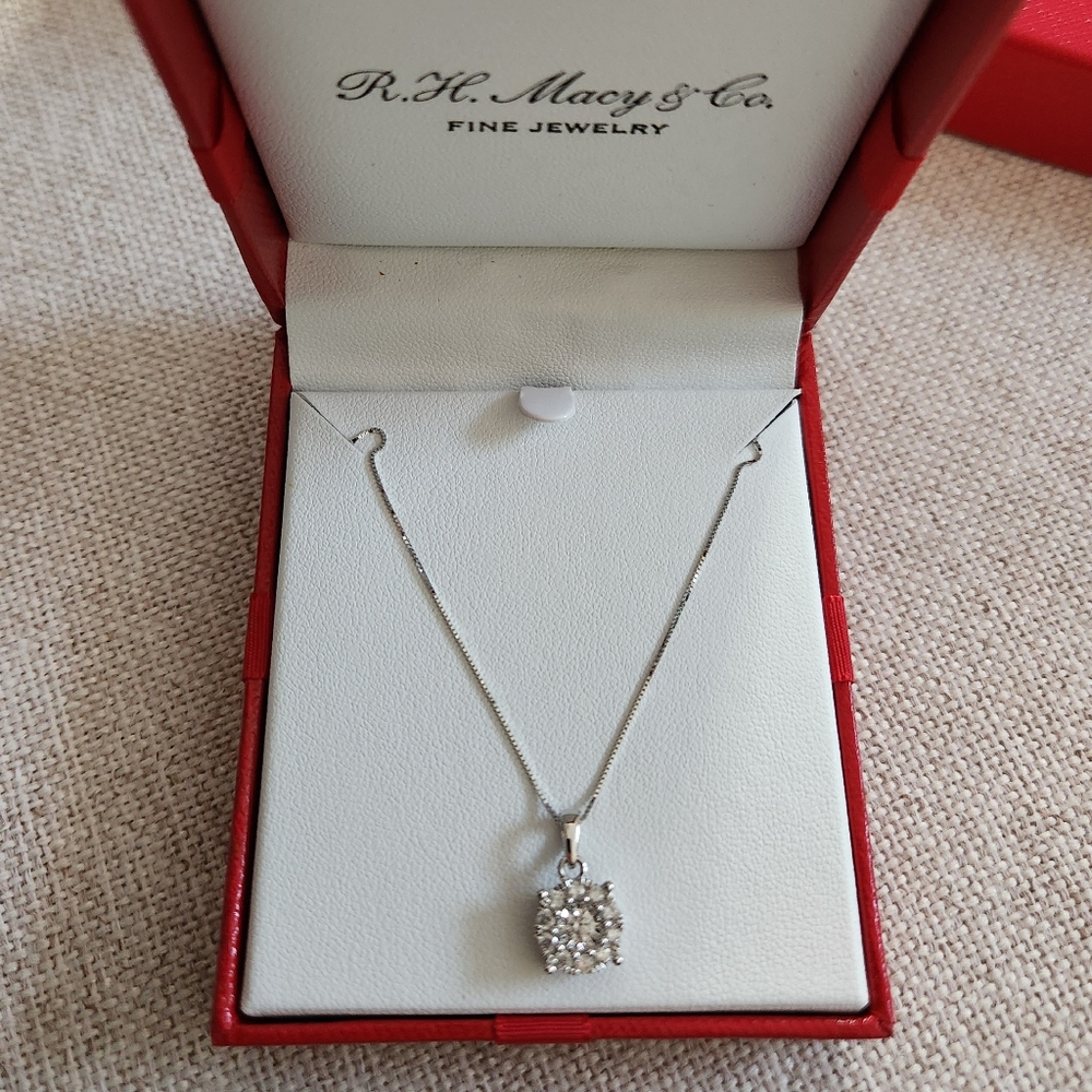 Elegant 14K White Gold Necklace with Diamond Pendant/ From Macy's